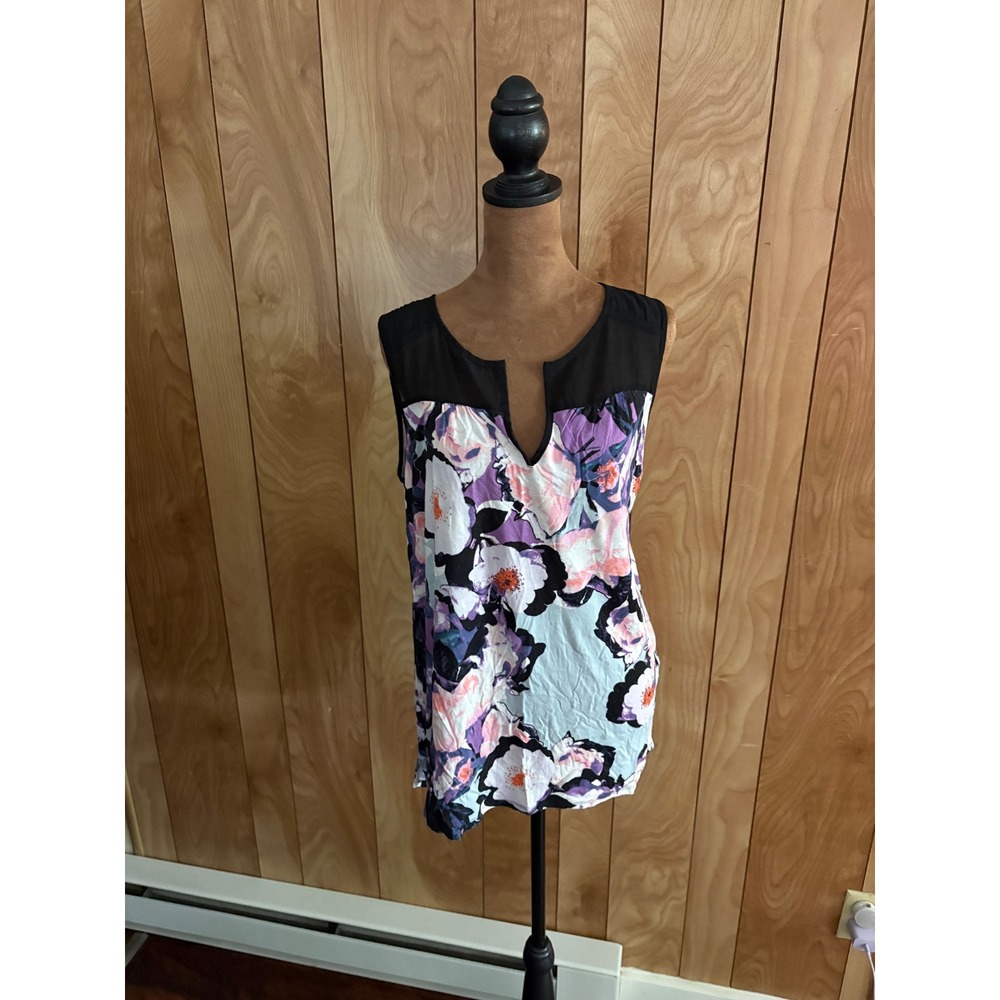 Simply Vera Vera Wang Floral Sleeveless Tunic‎ Top Purple Black Women Size M